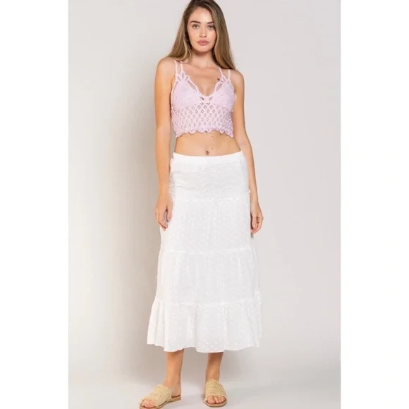 POL White Embroidered Eyelet Tiered Mid Skirt - Picture 5 of 8